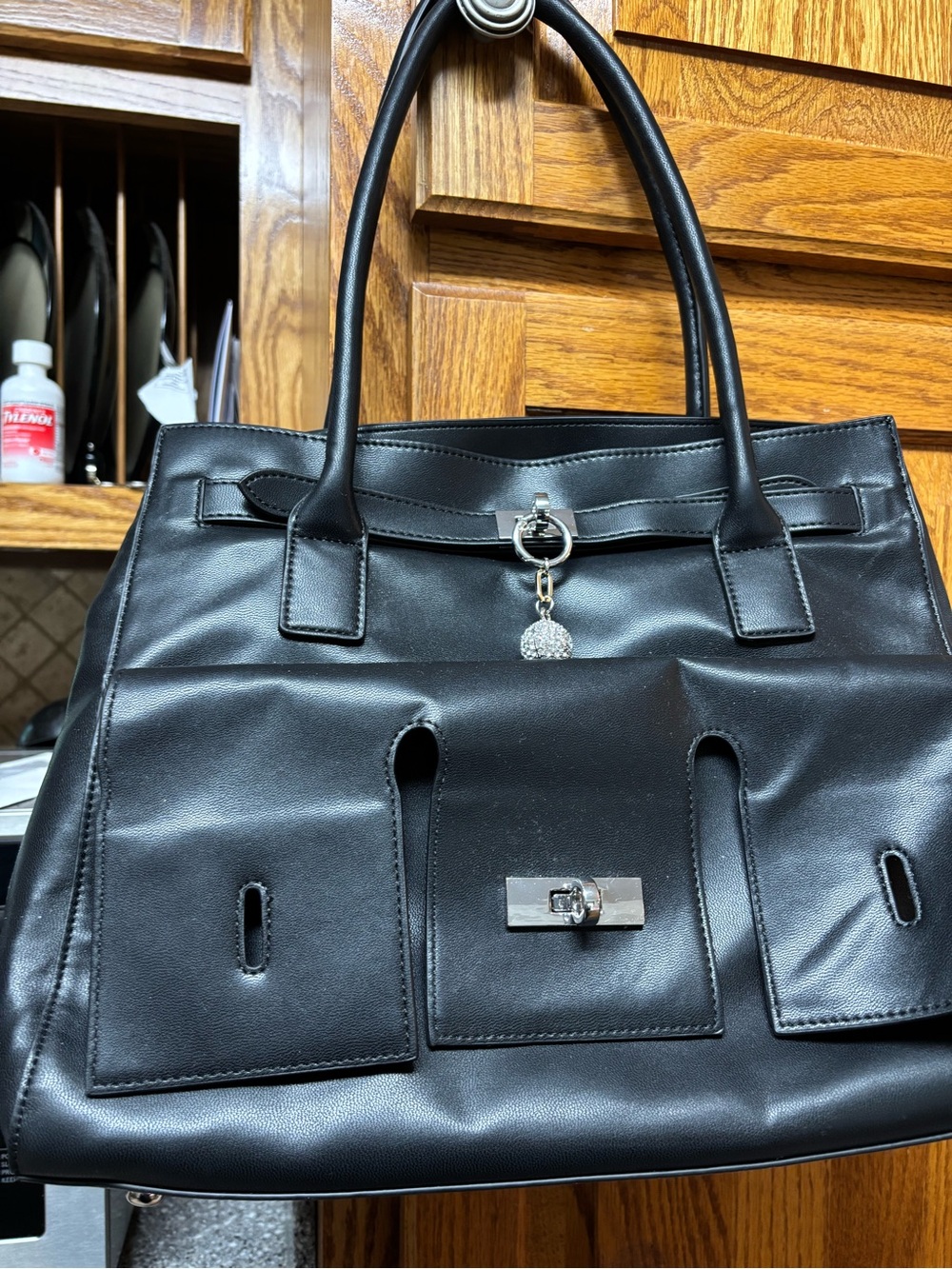 Steve Madden Black Tote with Silver Hardware with Steve Madden wallet